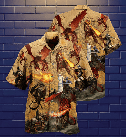 Dragon Aloha Hawaiian Shirt For Summer, Dragon Life Fighting The Knights Hawaiian Shirts Outfit For Men Women, Dragon Lovers - Amzanimalsgift