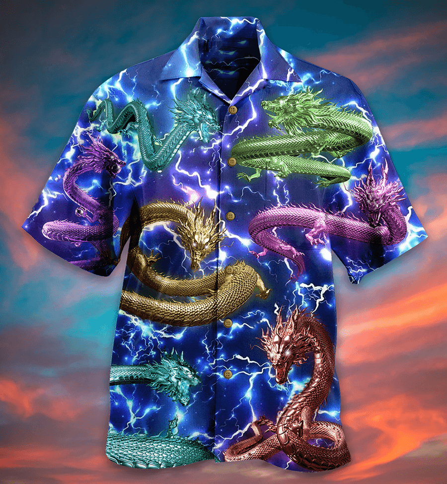 Dragon Aloha Hawaiian Shirt For Summer, Dragon Love Life Amazing Lightning Hawaiian Shirts Outfit For Men Women, Dragon Lovers - Amzanimalsgift