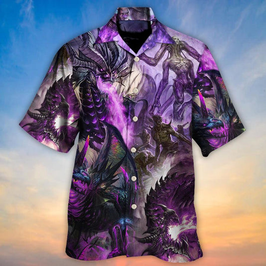 Dragon Aloha Hawaiian Shirt For Summer, Dragon Purple Skull Monster Lightning Fight Art Style Hawaiian Shirts Outfit For Men Women, Dragon Lovers - Amzanimalsgift
