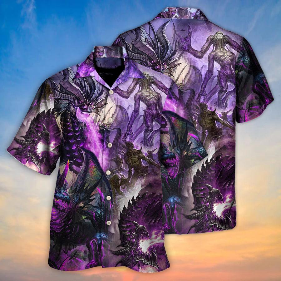 Dragon Aloha Hawaiian Shirt For Summer, Dragon Purple Skull Monster Lightning Fight Art Style Hawaiian Shirts Outfit For Men Women, Dragon Lovers - Amzanimalsgift