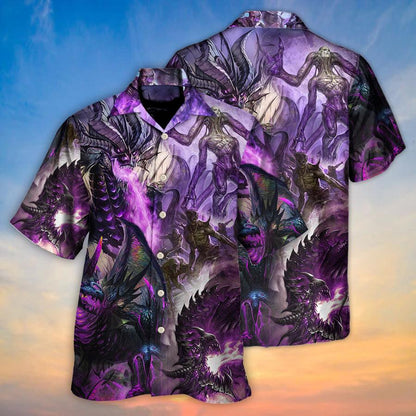 Dragon Aloha Hawaiian Shirt For Summer, Dragon Purple Skull Monster Lightning Fight Art Style Hawaiian Shirts Outfit For Men Women, Dragon Lovers - Amzanimalsgift