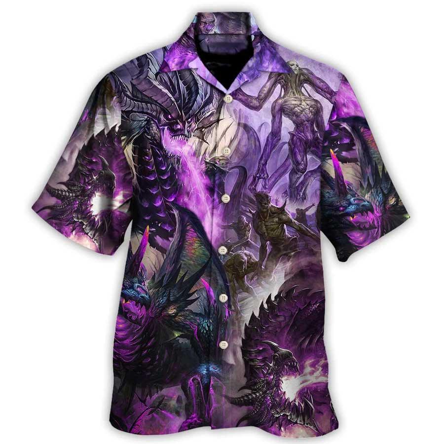 Dragon Aloha Hawaiian Shirt For Summer, Dragon Purple Skull Monster Lightning Fight Art Style Hawaiian Shirts Outfit For Men Women, Dragon Lovers - Amzanimalsgift