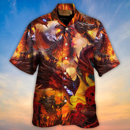 Dragon Aloha Hawaiian Shirt For Summer, Dragon Red Skull Skeleton Fire Art Style Hawaiian Shirts Outfit For Men Women, Dragon Lovers - Amzanimalsgift