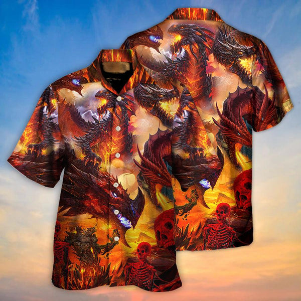 Men's Casual Hawaiian Shirt - Red Dragon Print, Short Sleeve, Button Down, Size XL - View #9
