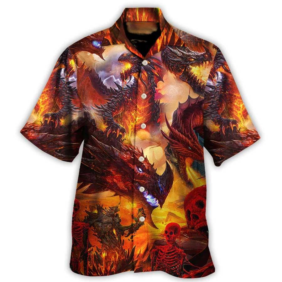 Dragon Aloha Hawaiian Shirt For Summer, Dragon Red Skull Skeleton Fire Art Style Hawaiian Shirts Outfit For Men Women, Dragon Lovers - Amzanimalsgift