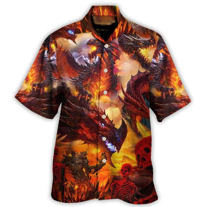 Dragon Aloha Hawaiian Shirt For Summer, Dragon Red Skull Skeleton Fire Art Style Hawaiian Shirts Outfit For Men Women, Dragon Lovers - Amzanimalsgift