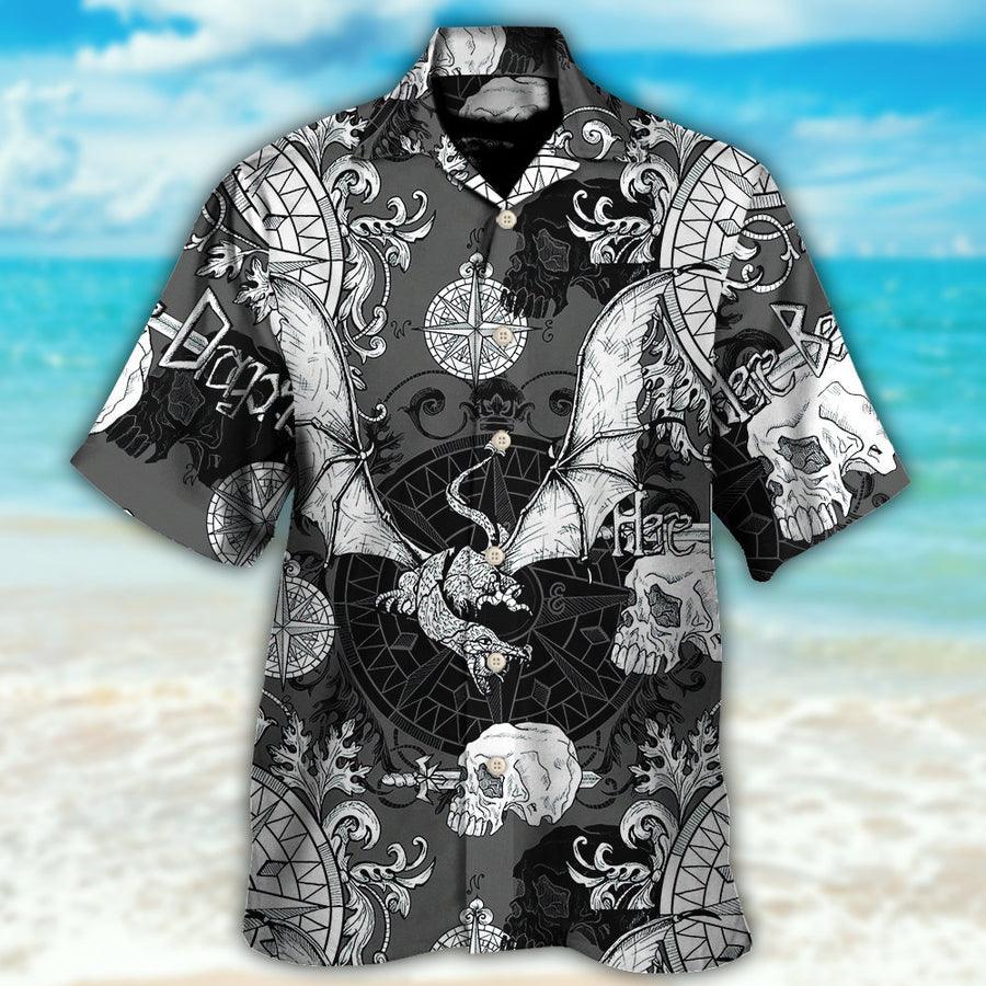 Dragon Aloha Hawaiian Shirt For Summer, Dragon Snorting Fire Gothic Nautical Compass And Baroque Hawaiian Shirts Outfit For Men Women, Dragon Lovers - Amzanimalsgift