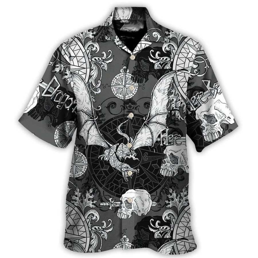 Dragon Aloha Hawaiian Shirt For Summer, Dragon Snorting Fire Gothic Nautical Compass And Baroque Hawaiian Shirts Outfit For Men Women, Dragon Lovers - Amzanimalsgift