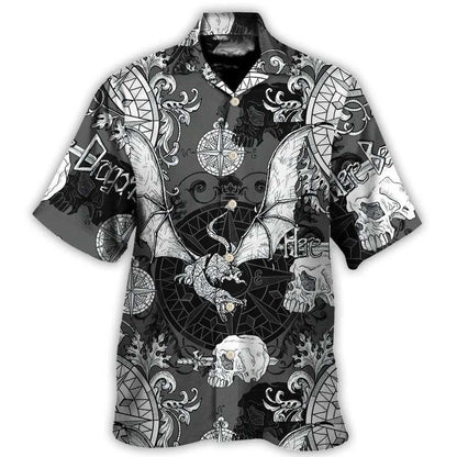 Dragon Aloha Hawaiian Shirt For Summer, Dragon Snorting Fire Gothic Nautical Compass And Baroque Hawaiian Shirts Outfit For Men Women, Dragon Lovers - Amzanimalsgift