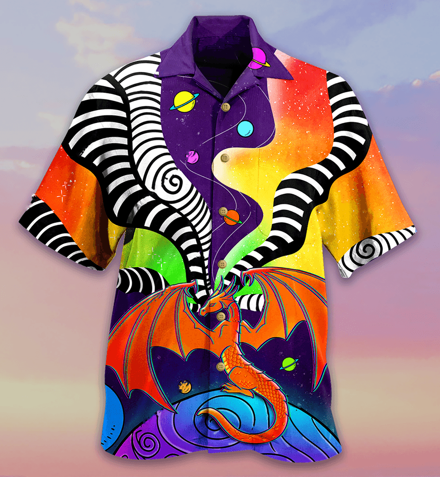 Dragon Aloha Hawaiian Shirt For Summer, Dragon Stripes Color Galaxy Style Colorful Hawaiian Shirts Outfit For Men Women, Dragon Lovers - Amzanimalsgift