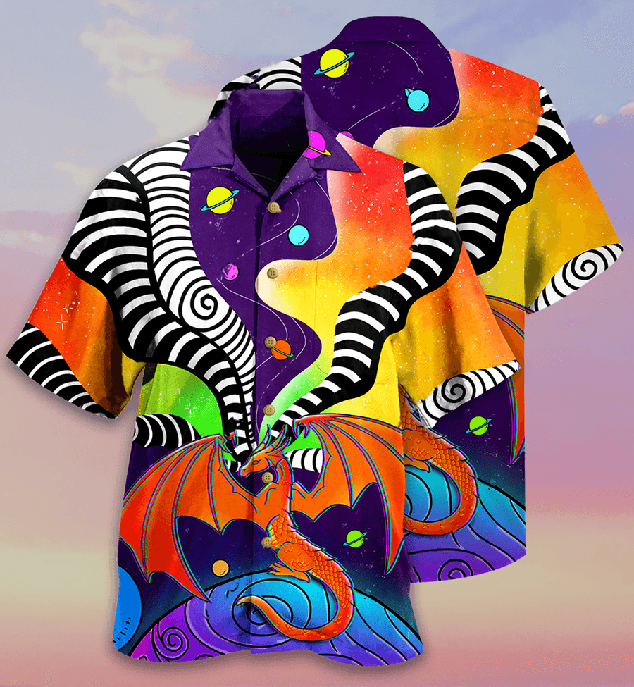 Dragon Aloha Hawaiian Shirt For Summer, Dragon Stripes Color Galaxy Style Colorful Hawaiian Shirts Outfit For Men Women, Dragon Lovers - Amzanimalsgift