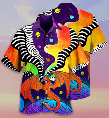 Dragon Aloha Hawaiian Shirt For Summer, Dragon Stripes Color Galaxy Style Colorful Hawaiian Shirts Outfit For Men Women, Dragon Lovers - Amzanimalsgift