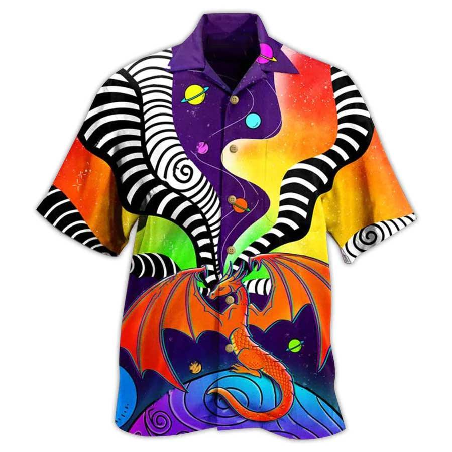 Dragon Aloha Hawaiian Shirt For Summer, Dragon Stripes Color Galaxy Style Colorful Hawaiian Shirts Outfit For Men Women, Dragon Lovers - Amzanimalsgift