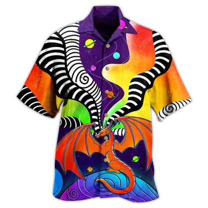 Dragon Aloha Hawaiian Shirt For Summer, Dragon Stripes Color Galaxy Style Colorful Hawaiian Shirts Outfit For Men Women, Dragon Lovers - Amzanimalsgift