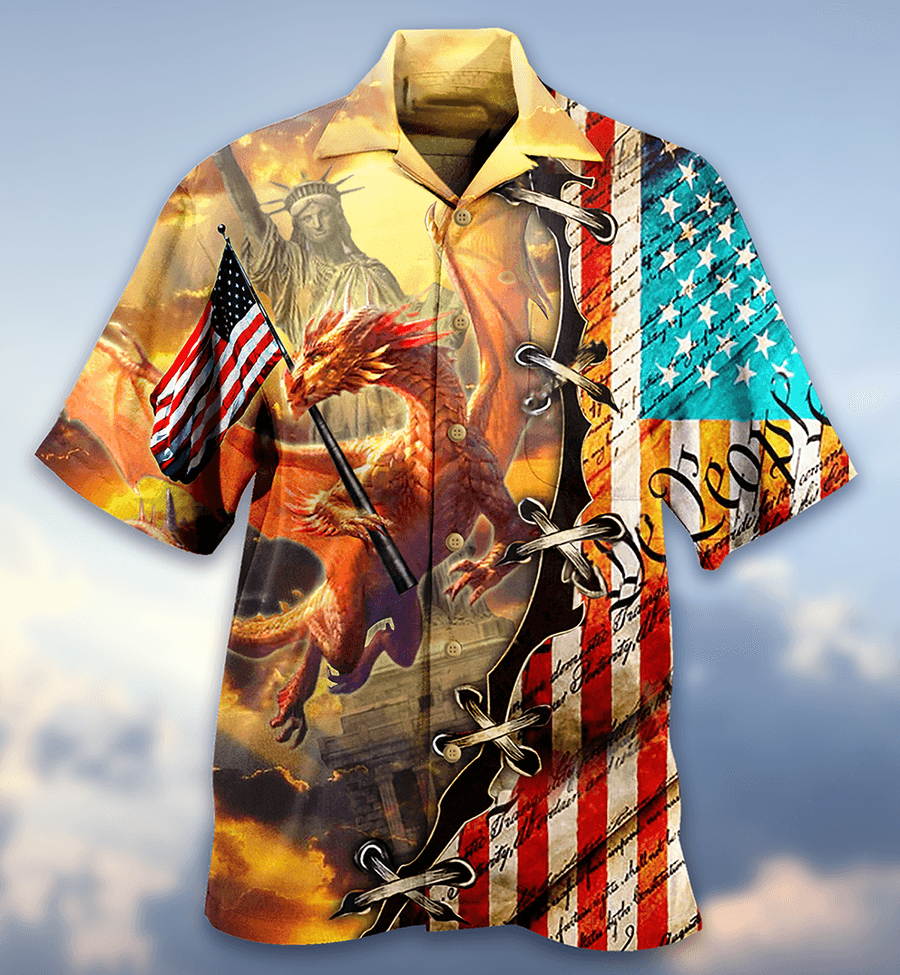 Dragon American Flag Aloha Hawaiian Shirt For Summer, Dragon Love Life So Cool Hawaiian Shirts Outfit For Men Women, Dragon Lovers, 4th July - Amzanimalsgift