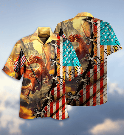 Dragon American Flag Aloha Hawaiian Shirt For Summer, Dragon Love Life So Cool Hawaiian Shirts Outfit For Men Women, Dragon Lovers, 4th July - Amzanimalsgift