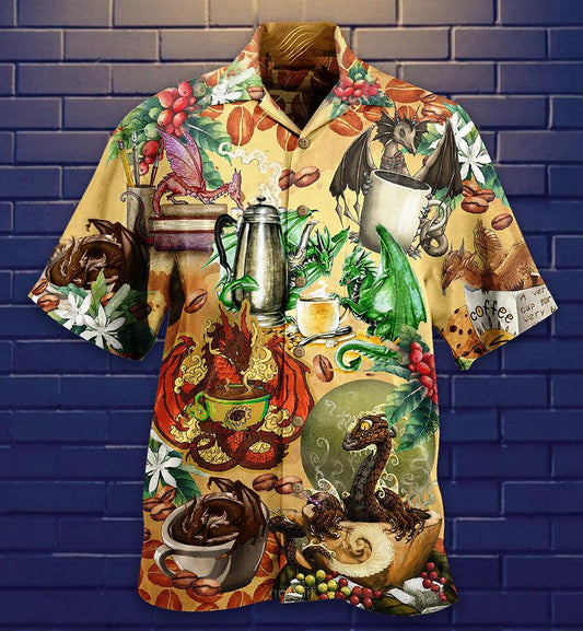 Dragon And Coffee Aloha Hawaiian Shirt For Summer, Dragon Love Coffee Every Time Hawaiian Shirts Outfit For Men Women, Dragon Lovers - Amzanimalsgift