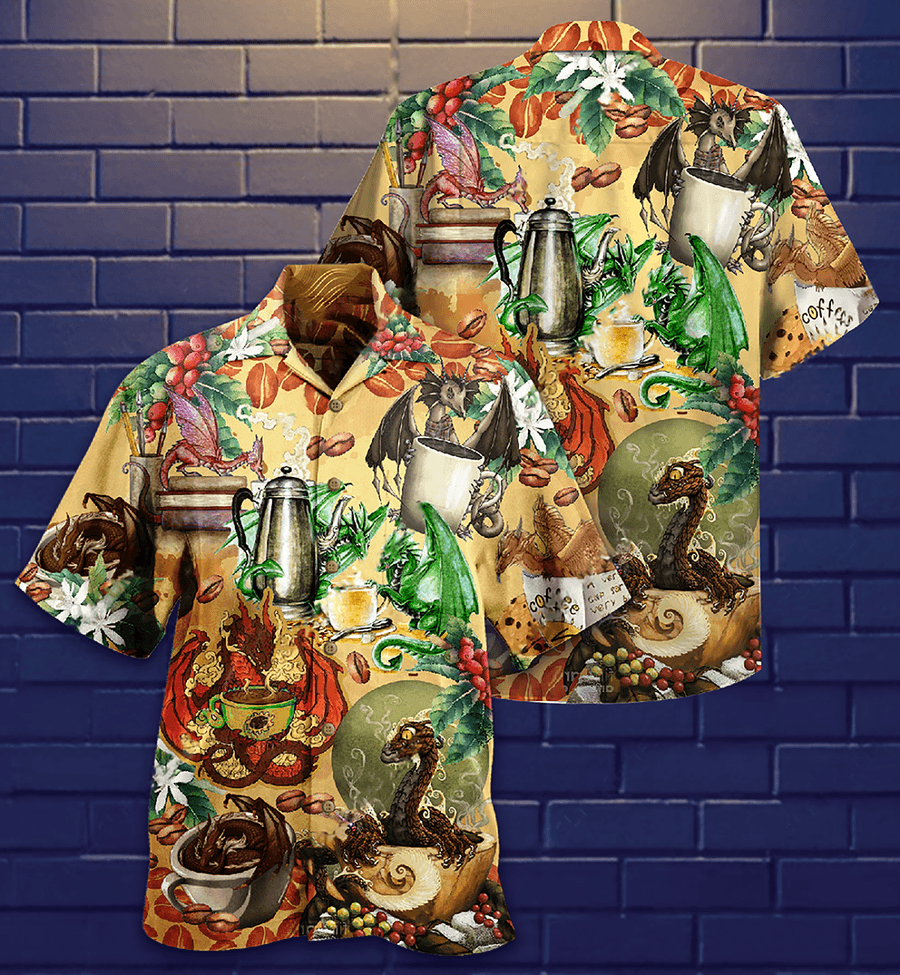Dragon And Coffee Aloha Hawaiian Shirt For Summer, Dragon Love Coffee Every Time Hawaiian Shirts Outfit For Men Women, Dragon Lovers - Amzanimalsgift