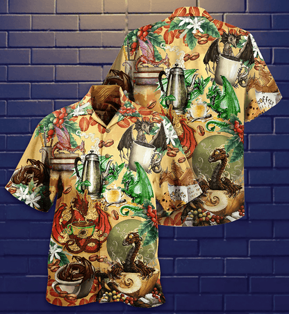 Dragon And Coffee Aloha Hawaiian Shirt For Summer, Dragon Love Coffee Every Time Hawaiian Shirts Outfit For Men Women, Dragon Lovers - Amzanimalsgift