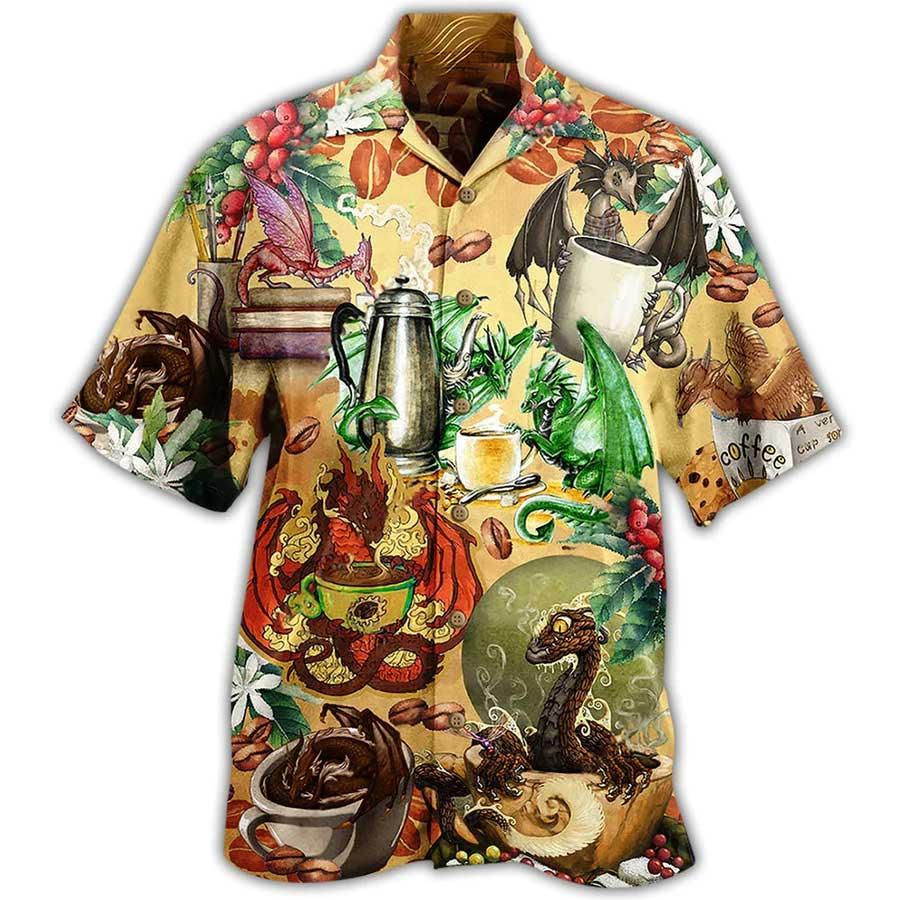 Dragon And Coffee Aloha Hawaiian Shirt For Summer, Dragon Love Coffee Every Time Hawaiian Shirts Outfit For Men Women, Dragon Lovers - Amzanimalsgift