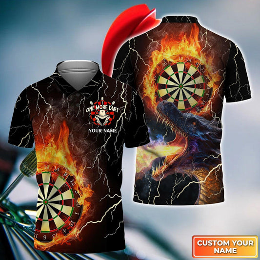 Dragon And Darts Custom Name Men Polo Shirt, Thunder Flame Bullseye Dartboard Personalized Men Polo Shirt Gift For Darts Lovers, Friend, Team - Amzanimalsgift