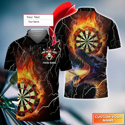 Dragon And Darts Custom Name Men Polo Shirt, Thunder Flame Bullseye Dartboard Personalized Men Polo Shirt Gift For Darts Lovers, Friend, Team - Amzanimalsgift