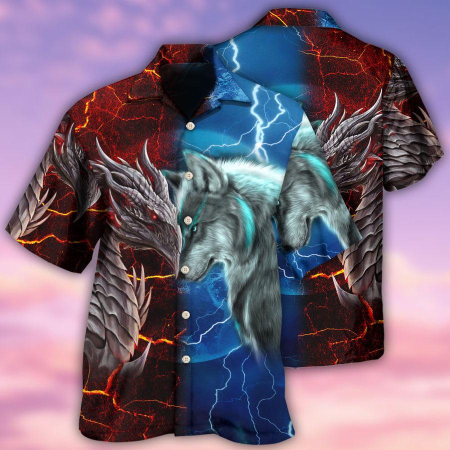 Dragon And Wolf Aloha Hawaiian Shirt For Summer, Dragon Let's Fight Hawaiian Shirts Outfit For Men Women, Dragon Lovers - Amzanimalsgift