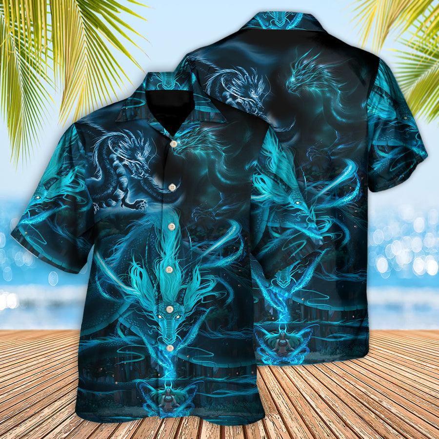 Dragon Blue Lighting And The Witch Aloha Hawaiian Shirt For Summer, Dragon Hawaiian Shirts Outfit For Men Women, Dragon Lovers - Amzanimalsgift