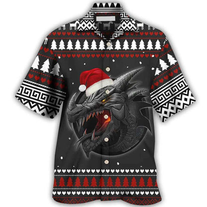 Dragon Christmas Aloha Hawaiian Shirt For Summer, Dragon Merry Christmas Black And Red Hawaiian Shirts Outfit For Men Women, Dragon Lovers - Amzanimalsgift