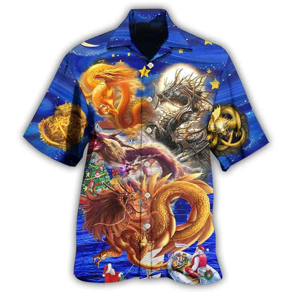 Dragon Christmas Aloha Hawaiian Shirt For Summer, Dragon Merry Christmas Enjoy The Night Hawaiian Shirts Outfit For Men Women, Dragon Lovers - Amzanimalsgift