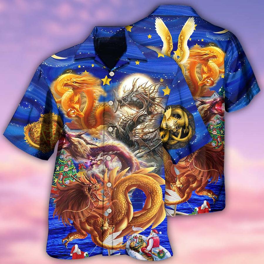 Dragon Christmas Aloha Hawaiian Shirt For Summer, Dragon Merry Christmas Enjoy The Night Hawaiian Shirts Outfit For Men Women, Dragon Lovers - Amzanimalsgift