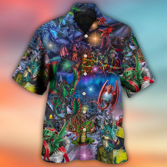 Dragon Christmas Aloha Hawaiian Shirt For Summer, Dragon Merry Christmas Light Art Style Hawaiian Shirts Outfit For Men Women, Dragon Lovers - Amzanimalsgift