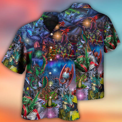 Dragon Christmas Aloha Hawaiian Shirt For Summer, Dragon Merry Christmas Light Art Style Hawaiian Shirts Outfit For Men Women, Dragon Lovers - Amzanimalsgift