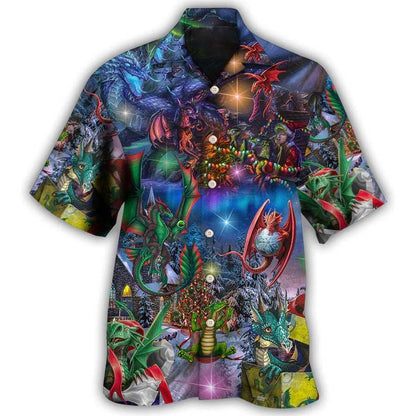 Dragon Christmas Aloha Hawaiian Shirt For Summer, Dragon Merry Christmas Light Art Style Hawaiian Shirts Outfit For Men Women, Dragon Lovers - Amzanimalsgift
