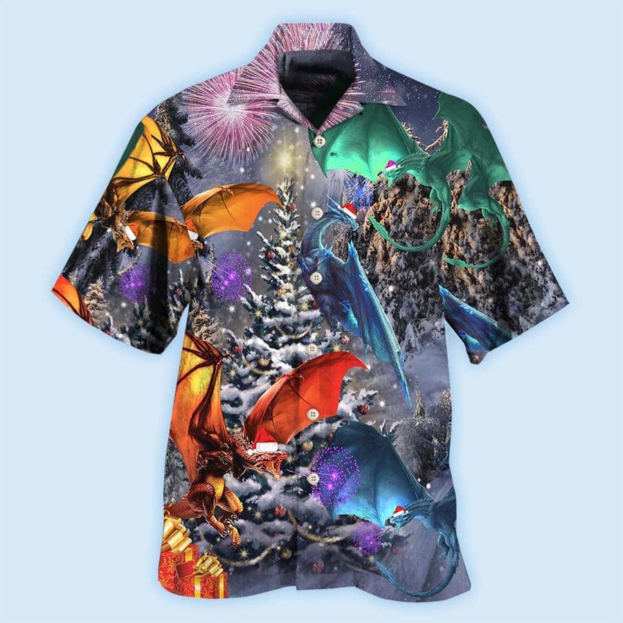 Dragon Christmas Aloha Hawaiian Shirt For Summer, Dragon Merry Xmas Love Life Love Winter Hawaiian Shirts Outfit For Men Women, Dragon Lovers - Amzanimalsgift
