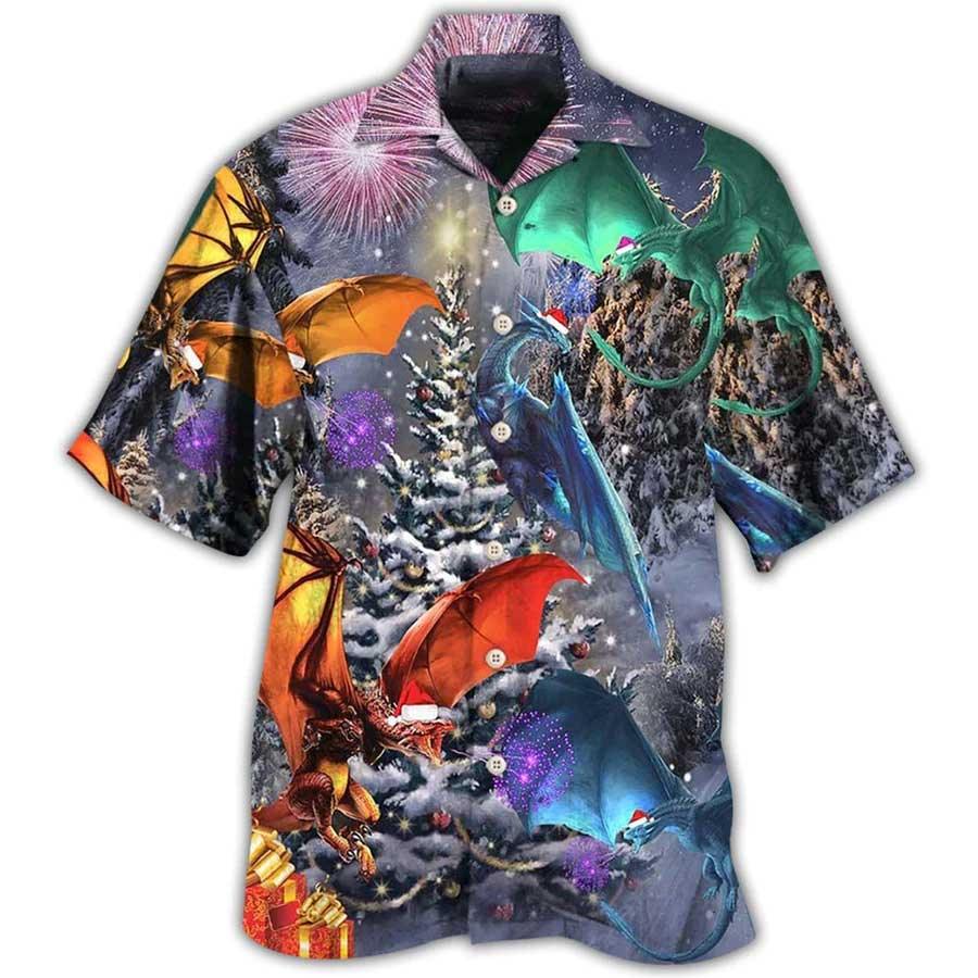 Dragon Christmas Aloha Hawaiian Shirt For Summer, Dragon Merry Xmas Love Life Love Winter Hawaiian Shirts Outfit For Men Women, Dragon Lovers - Amzanimalsgift