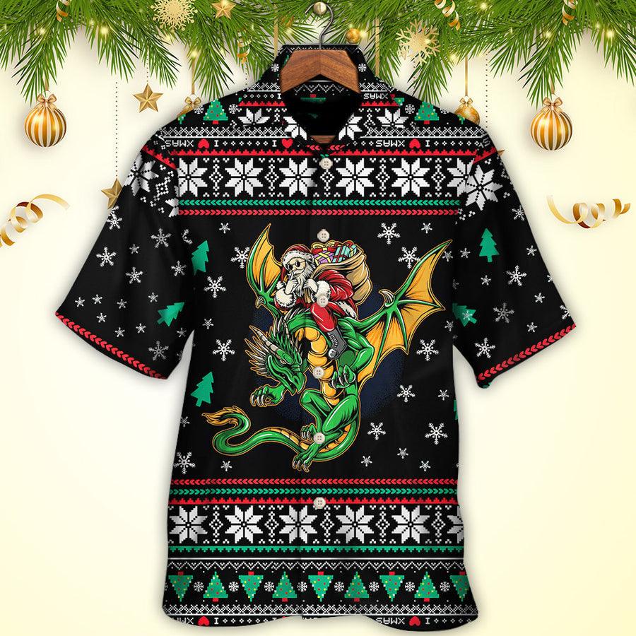 Dragon Christmas Aloha Hawaiian Shirt For Summer, Santa Claus With Dragon Hawaiian Shirts Outfit For Men Women, Dragon Lovers - Amzanimalsgift