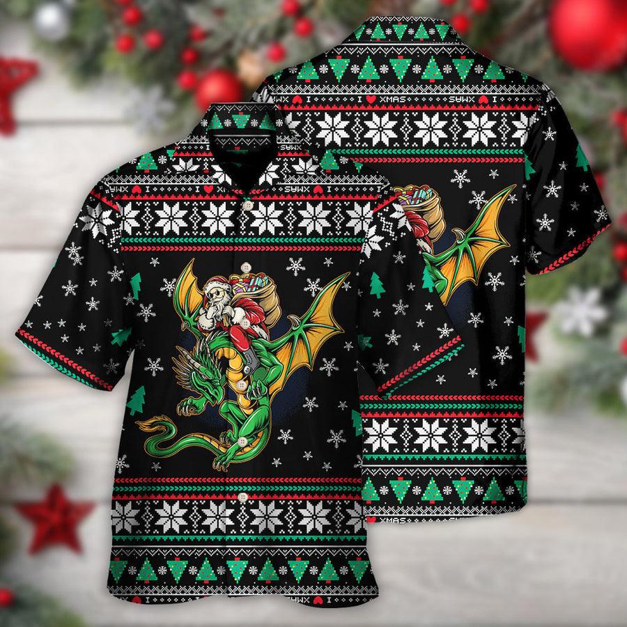 Dragon Christmas Aloha Hawaiian Shirt For Summer, Santa Claus With Dragon Hawaiian Shirts Outfit For Men Women, Dragon Lovers - Amzanimalsgift