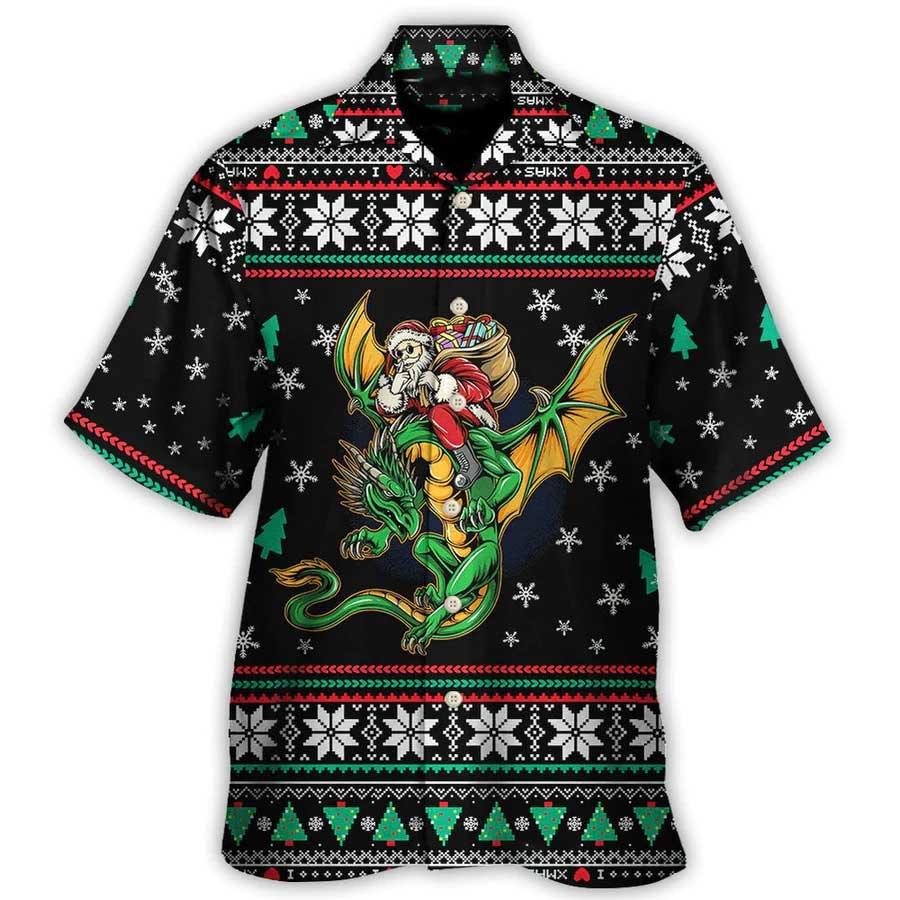 Dragon Christmas Aloha Hawaiian Shirt For Summer, Santa Claus With Dragon Hawaiian Shirts Outfit For Men Women, Dragon Lovers - Amzanimalsgift
