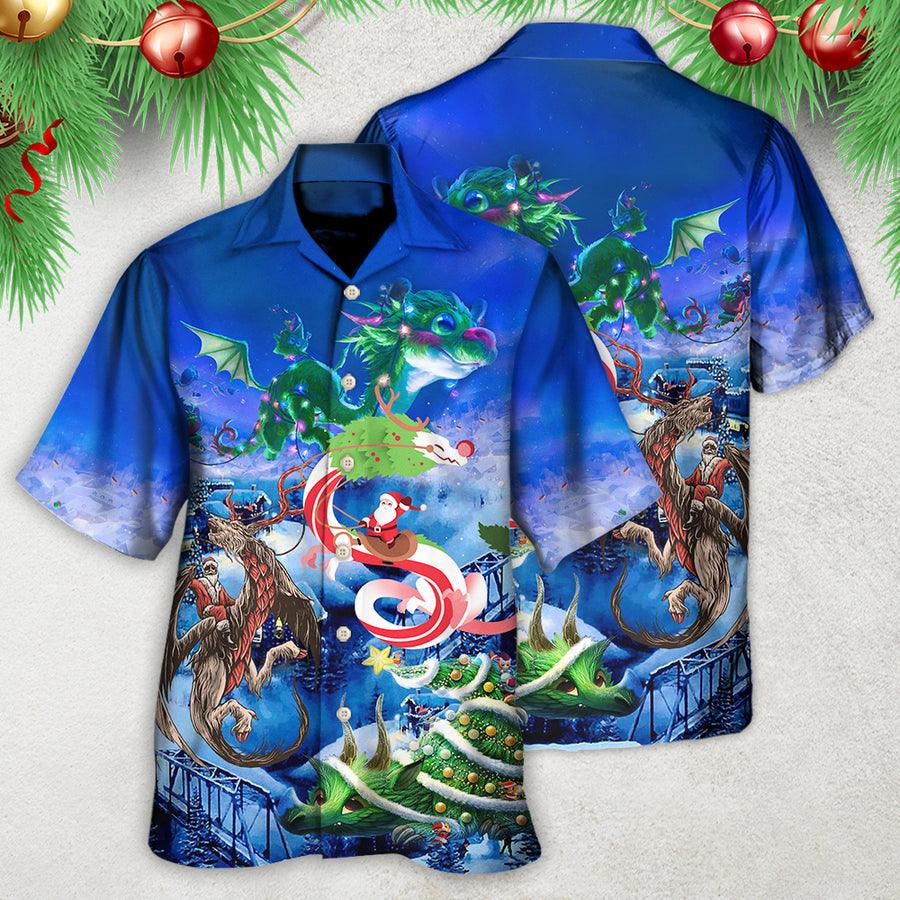 Dragon Christmas Aloha Hawaiian Shirt For Summer, Santa Riding A Dragon Hawaiian Shirts Outfit For Men Women, Dragon Lovers - Amzanimalsgift