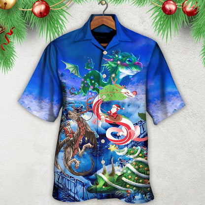 Dragon Christmas Aloha Hawaiian Shirt For Summer, Santa Riding A Dragon Hawaiian Shirts Outfit For Men Women, Dragon Lovers - Amzanimalsgift