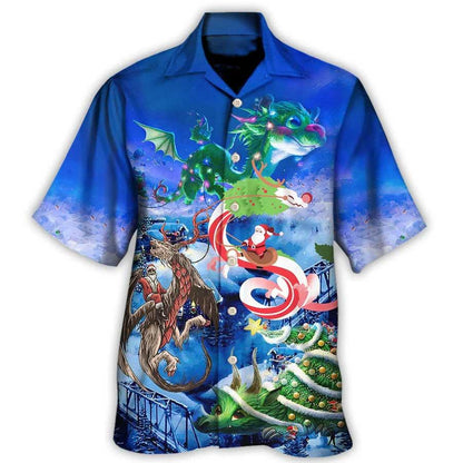 Dragon Christmas Aloha Hawaiian Shirt For Summer, Santa Riding A Dragon Hawaiian Shirts Outfit For Men Women, Dragon Lovers - Amzanimalsgift