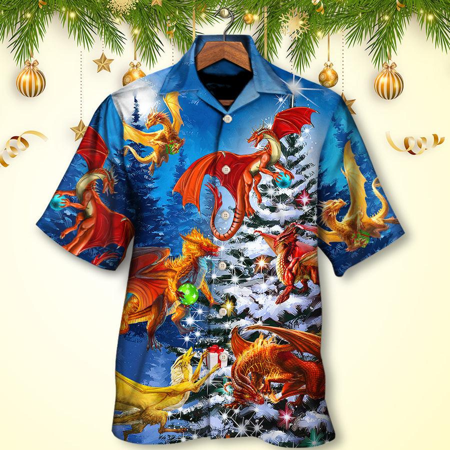 Dragon Christmas Hawaiian Shirt For Summer, Dragon Family In Love Light Art Style Hawaiian Shirts Outfit For Men Women, Dragon Lovers - Amzanimalsgift