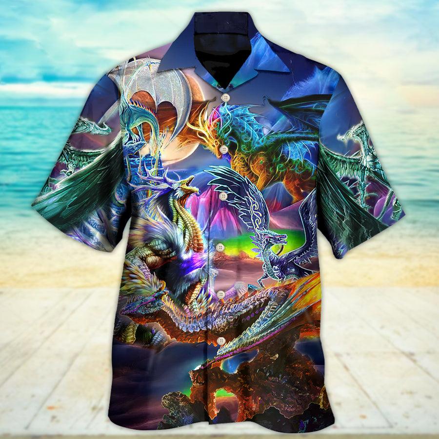 Dragon Color Hawaiian Shirt For Summer, Dragon Neon Legends Colorful Hawaiian Shirts Outfit For Men Women, Dragon Lovers - Amzanimalsgift