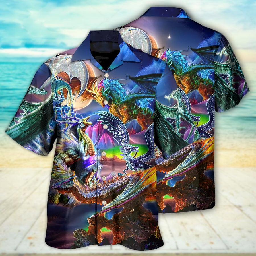 Dragon Color Hawaiian Shirt For Summer, Dragon Neon Legends Colorful Hawaiian Shirts Outfit For Men Women, Dragon Lovers - Amzanimalsgift
