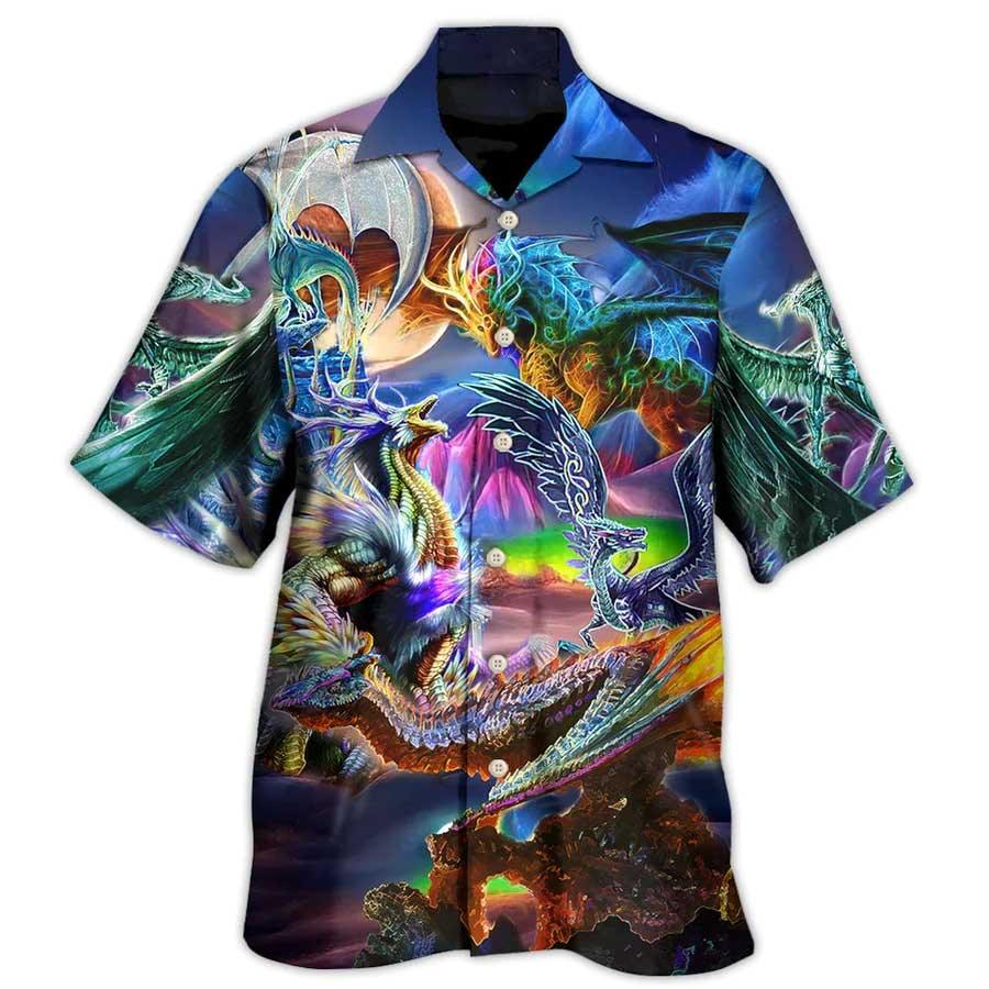Dragon Color Hawaiian Shirt For Summer, Dragon Neon Legends Colorful Hawaiian Shirts Outfit For Men Women, Dragon Lovers - Amzanimalsgift