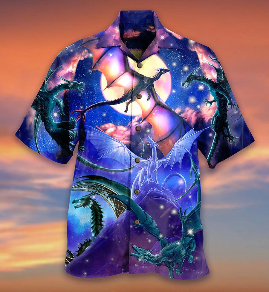 Dragon Colorful Aloha Hawaiian Shirt For Summer, Fly To The Moon Hawaiian Shirts Outfit For Men Women, Dragon Lovers - Amzanimalsgift