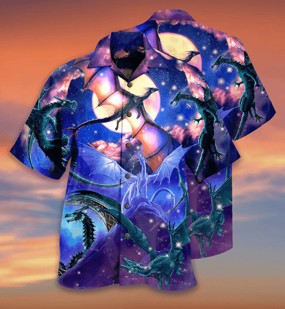 Dragon Colorful Aloha Hawaiian Shirt For Summer, Fly To The Moon Hawaiian Shirts Outfit For Men Women, Dragon Lovers - Amzanimalsgift
