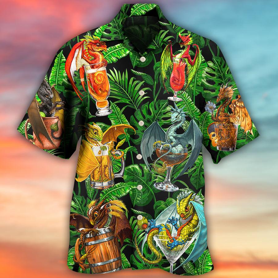 Dragon Drinking Aloha Hawaiian Shirt For Summer, Dragon Tropical Style Hawaiian Shirts Outfit For Men Women, Dragon Lovers - Amzanimalsgift