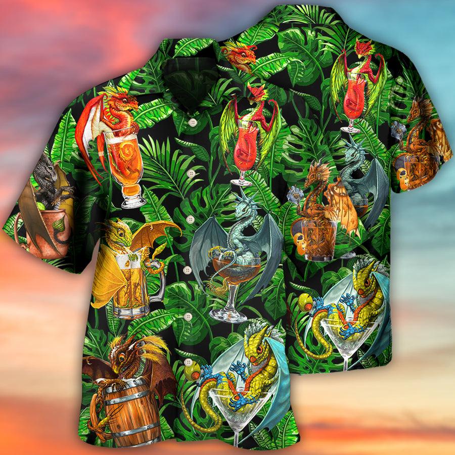 Dragon Drinking Aloha Hawaiian Shirt For Summer, Dragon Tropical Style Hawaiian Shirts Outfit For Men Women, Dragon Lovers - Amzanimalsgift